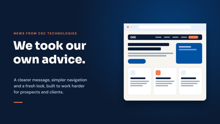 Illustration of the new CKC Technologies website with the headline "We took our own advice"